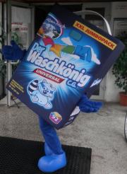 Designing advertising mascot costumes Washing powder box Waschkönig 