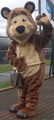 Mascot kostiumy reklamowe na zamówienie Elabika Miś z kabzą